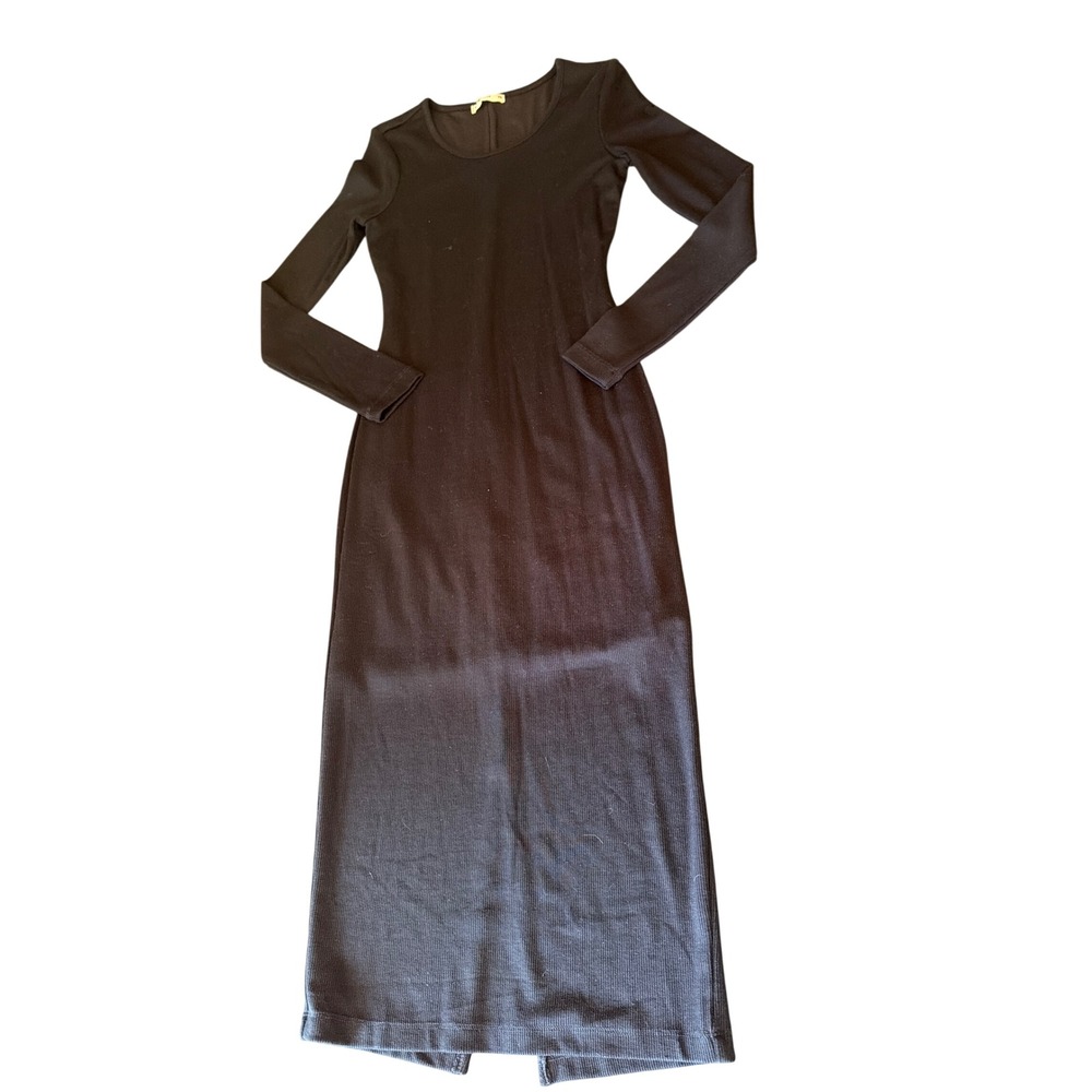 Marine Layer Maxi Dress Black Ribbed Scoop Neck Long Sleeve Tencel XS 13195